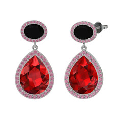 Lupine Küpe - Garnet, siyah zirkon ve pembe kuvars 925 ayar gümüş küpe #mqf4ip