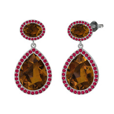 Lupine Küpe - Dumanlı kuvars ve rodolit garnet 14 ayar beyaz altın küpe #mte6me