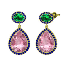 Lupine Küpe - Pembe kuvars, yeşil kuvars ve lab safir 8 ayar altın küpe #n84vmt
