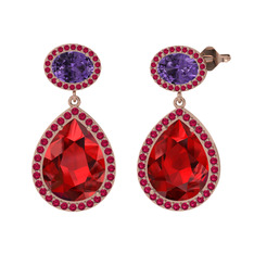 Lupine Küpe - Garnet, ametist ve rodolit garnet 925 ayar rose altın kaplama gümüş küpe #n8jjba