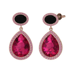 Lupine Küpe - Rodolit garnet, siyah zirkon ve pembe kuvars 14 ayar rose altın küpe #ng9yl8