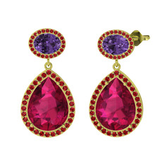 Rodolit garnet, ametist ve garnet 14 ayar altın küpe