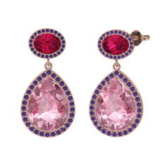 Lupine Küpe - Pembe kuvars, rodolit garnet ve ametist 8 ayar rose altın küpe #nlh7g4