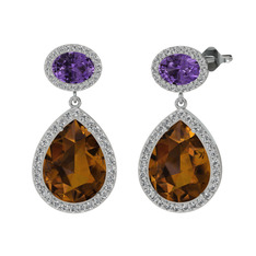 Lupine Küpe - Dumanlı kuvars, ametist ve beyaz zirkon 18 ayar beyaz altın küpe #nnxe1z