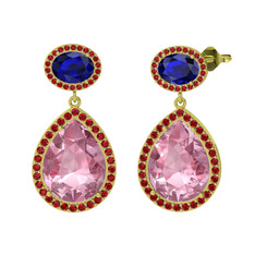 Lupine Küpe - Pembe kuvars, lab safir ve garnet 14 ayar altın küpe #ntuo8w