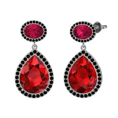 Garnet, rodolit garnet ve siyah zirkon 925 ayar gümüş küpe
