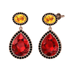 Lupine Küpe - Garnet, sitrin ve siyah zirkon 8 ayar rose altın küpe #obnpmo