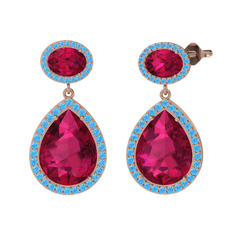 Rodolit garnet ve akuamarin 18 ayar rose altın küpe