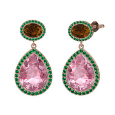 Lupine Küpe - Pembe kuvars, dumanlı kuvars ve yeşil kuvars 925 ayar rose altın kaplama gümüş küpe #oq8s8g