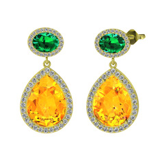 Lupine Küpe - Sitrin, yeşil kuvars ve beyaz zirkon 14 ayar altın küpe #oy71r7