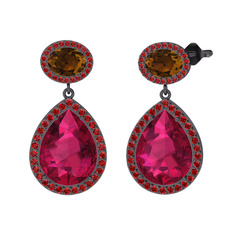 Lupine Küpe - Rodolit garnet, dumanlı kuvars ve garnet 925 ayar siyah rodyum kaplama gümüş küpe #p02zpw