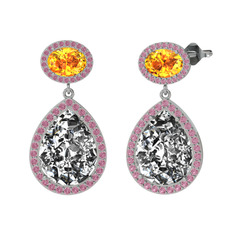 Lupine Küpe - Beyaz zirkon, sitrin ve pembe kuvars 925 ayar gümüş küpe #p6v17q