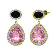 Lupine Küpe - Pembe kuvars, siyah zirkon ve beyaz zirkon 925 ayar altın kaplama gümüş küpe #pe7p85