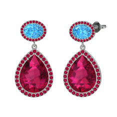 Lupine Küpe - Rodolit garnet ve akuamarin 18 ayar beyaz altın küpe #pgllm7