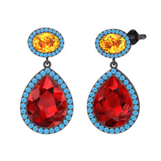 Lupine Küpe - Garnet, sitrin ve akuamarin 925 ayar siyah rodyum kaplama gümüş küpe #pjr2tn