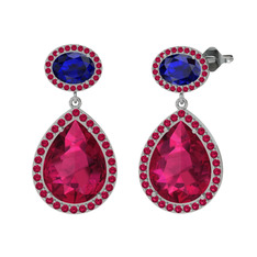 Rodolit garnet ve lab safir 18 ayar beyaz altın küpe
