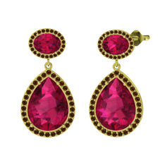 Lupine Küpe - Rodolit garnet ve dumanlı kuvars 18 ayar altın küpe #pxeo5t