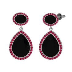 Lupine Küpe - Siyah zirkon ve rodolit garnet 18 ayar beyaz altın küpe #qnj11x