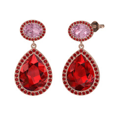 Garnet ve pembe kuvars 8 ayar rose altın küpe