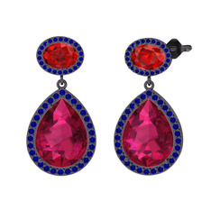 Lupine Küpe - Rodolit garnet, garnet ve lab safir 925 ayar siyah rodyum kaplama gümüş küpe #r4dz94