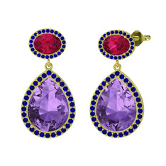 Lupine Küpe - Ametist, rodolit garnet ve lab safir 925 ayar altın kaplama gümüş küpe #s9s3xd