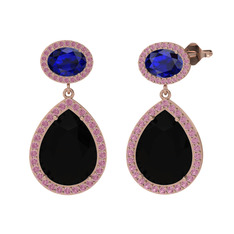 Lupine Küpe - Siyah zirkon, lab safir ve pembe kuvars 8 ayar rose altın küpe #sdi8fn