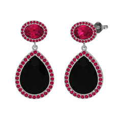 Siyah zirkon ve rodolit garnet 18 ayar beyaz altın küpe
