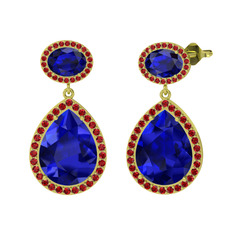 Lab safir ve garnet 14 ayar altın küpe