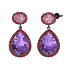 Lupine Küpe - Ametist, pembe kuvars ve garnet 925 ayar siyah rodyum kaplama gümüş küpe #t4s69x