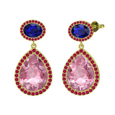 Lupine Küpe - Pembe kuvars, lab safir ve rodolit garnet 8 ayar altın küpe #t7249y