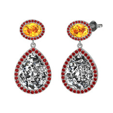 Lupine Küpe - Beyaz zirkon, sitrin ve garnet 18 ayar beyaz altın küpe #tkoc6o