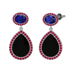 Siyah zirkon, lab safir ve rodolit garnet 925 ayar gümüş küpe