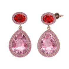 Lupine Küpe - Pembe kuvars ve garnet 925 ayar rose altın kaplama gümüş küpe #ty8g2q