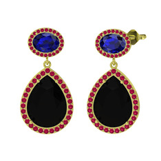 Lupine Küpe - Siyah zirkon, lab safir ve rodolit garnet 8 ayar altın küpe #u4d9hd