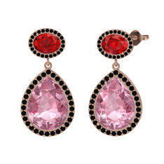 Lupine Küpe - Pembe kuvars, garnet ve siyah zirkon 14 ayar rose altın küpe #u4q9j9