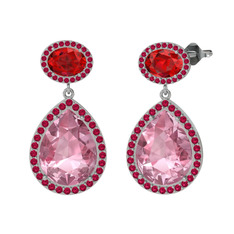 Pembe kuvars, garnet ve rodolit garnet 925 ayar gümüş küpe