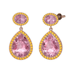 Lupine Küpe - Pembe kuvars ve sitrin 14 ayar rose altın küpe #vh72ts