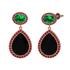 Siyah zirkon, yeşil kuvars ve garnet 8 ayar rose altın küpe