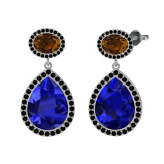 Lupine Küpe - Lab safir, dumanlı kuvars ve siyah zirkon 925 ayar gümüş küpe #vv5b6e