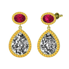 Lupine Küpe - Beyaz zirkon, rodolit garnet ve sitrin 14 ayar altın küpe #whzx15