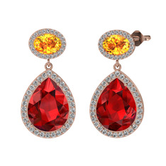 Lupine Küpe - Garnet, sitrin ve beyaz zirkon 8 ayar rose altın küpe #wju8aa