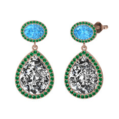 Lupine Küpe - Beyaz zirkon, akuamarin ve yeşil kuvars 14 ayar rose altın küpe #wmemlp