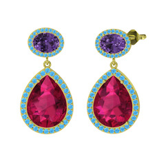 Lupine Küpe - Rodolit garnet, ametist ve akuamarin 14 ayar altın küpe #wtzufj
