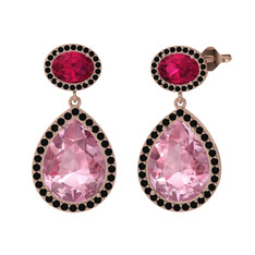 Lupine Küpe - Pembe kuvars, rodolit garnet ve siyah zirkon 14 ayar rose altın küpe #wyemgo