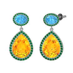 Lupine Küpe - Sitrin, akuamarin ve yeşil kuvars 8 ayar beyaz altın küpe #wzu3od