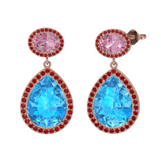 Akuamarin, pembe kuvars ve garnet 8 ayar rose altın küpe