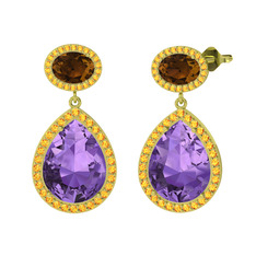 Lupine Küpe - Ametist, dumanlı kuvars ve sitrin 14 ayar altın küpe #xi2e8u