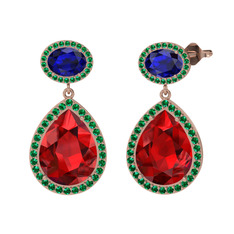 Garnet, lab safir ve yeşil kuvars 8 ayar rose altın küpe