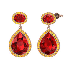 Garnet ve sitrin 925 ayar rose altın kaplama gümüş küpe