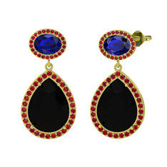 Siyah zirkon, lab safir ve garnet 18 ayar altın küpe